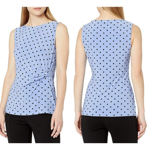 Anne Klein Tops - New Anne Klein Blue Ruched Polka Dot Tank Top